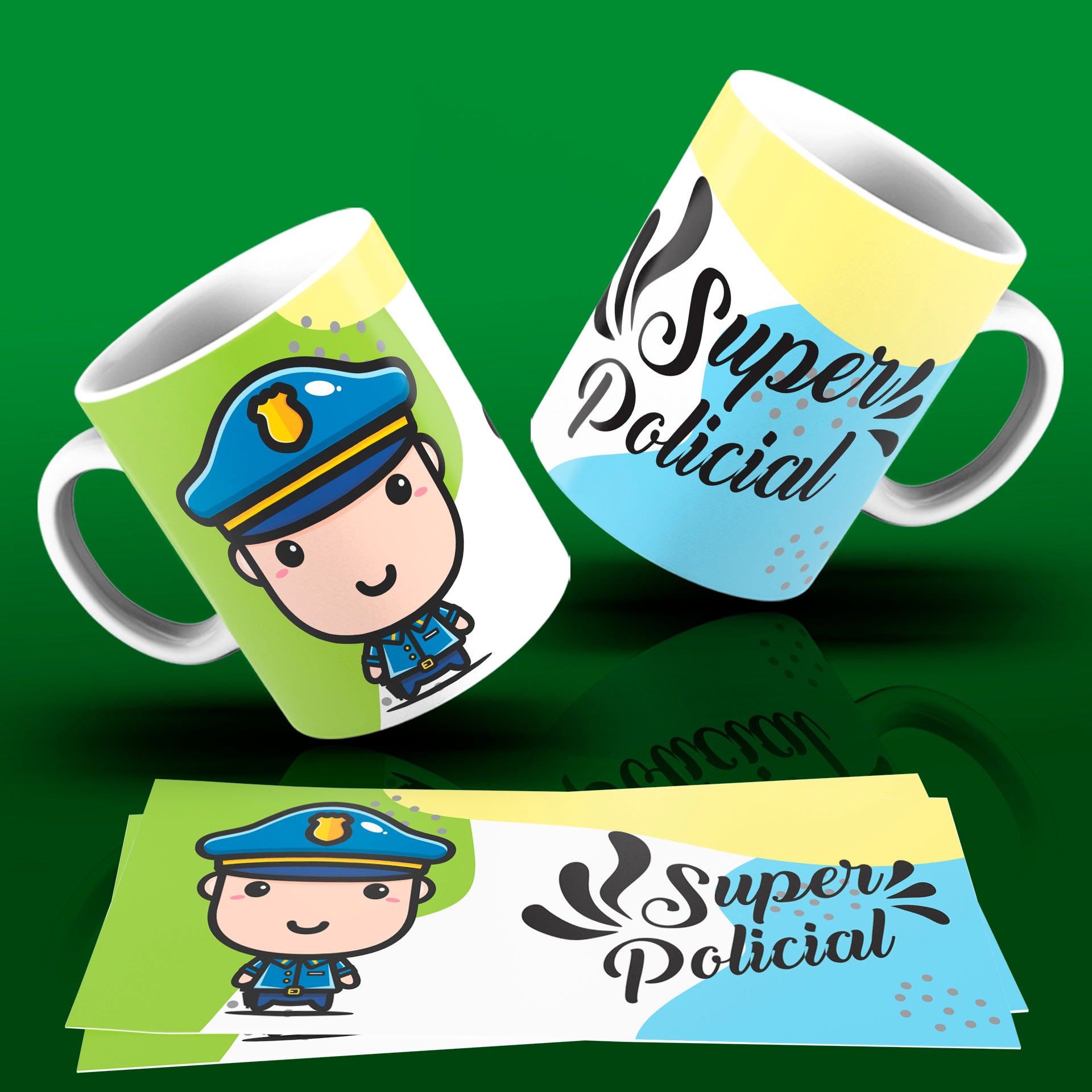 Cute Super Professions Mug Sublimation PNG Bundle | Chibi Superhero Career Coffee Cup Wrap
