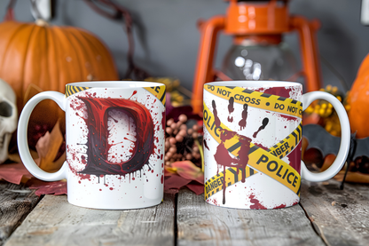Bloody Alphabet Mug Wrap PNG Bundle | Halloween Crime Scene Monogram Mug Sublimation Designs A-Z