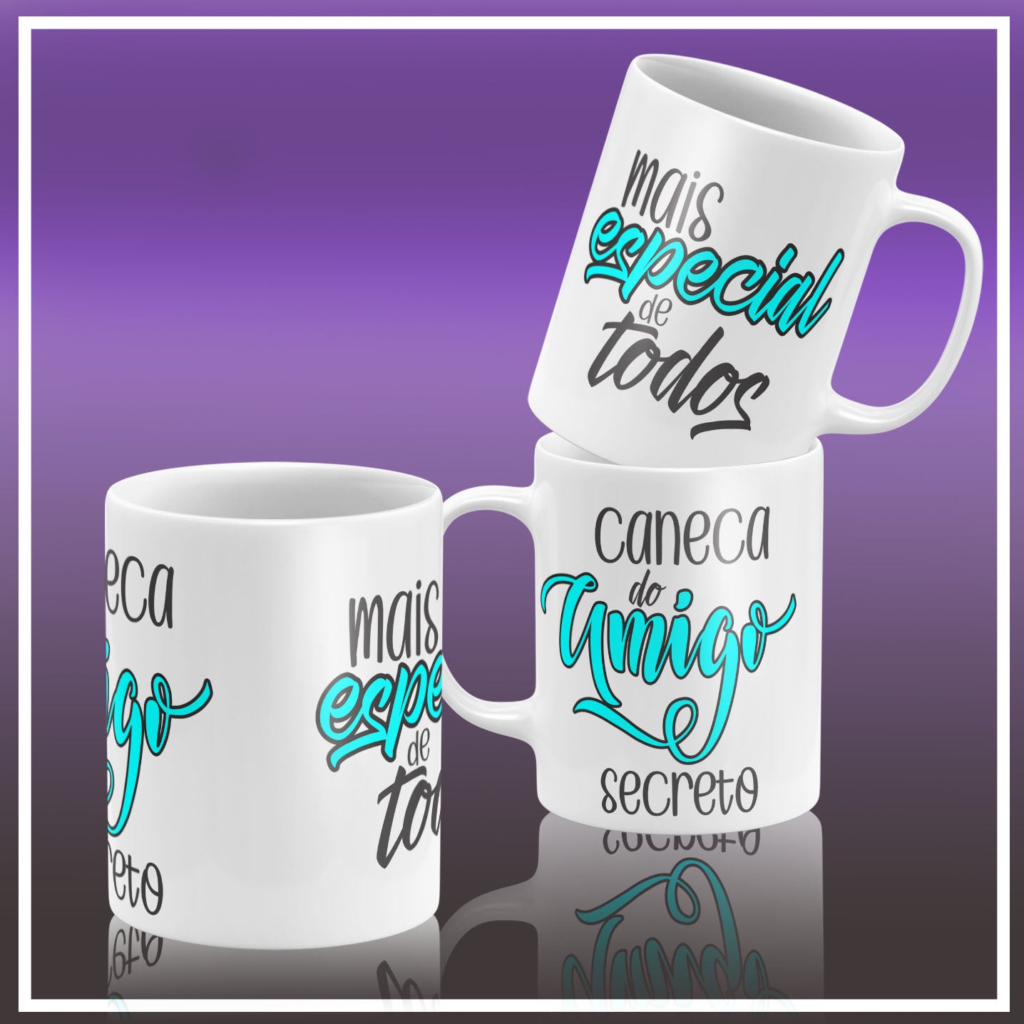 Secret Santa Portuguese Mug Sublimation PNG Bundle | Cute Amigo Secreto Coffee Cup Design Template