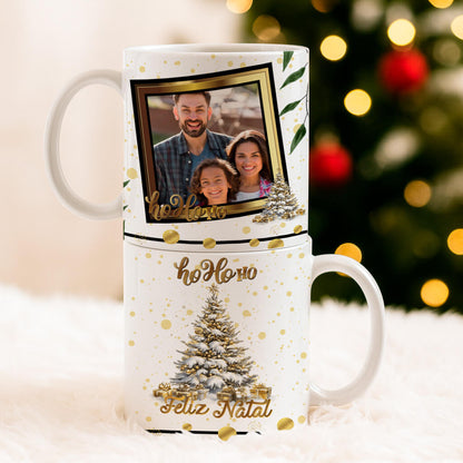 Custom Christmas Photo Mug Sublimation PNG Bundle | Elegant Gold Xmas Picture Frame Mug Wrap