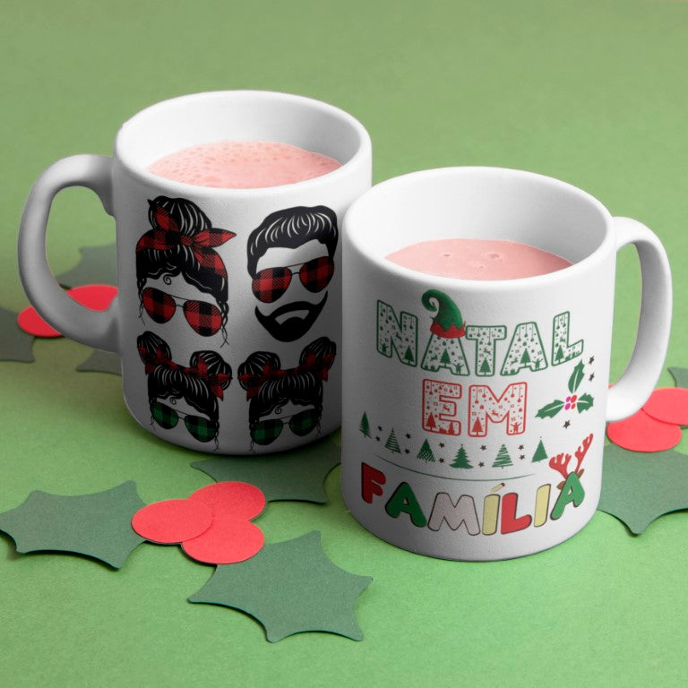 Portuguese Christmas Mug Sublimation Designs PNG Bundle | Natal em Familia Mug Wrap Template