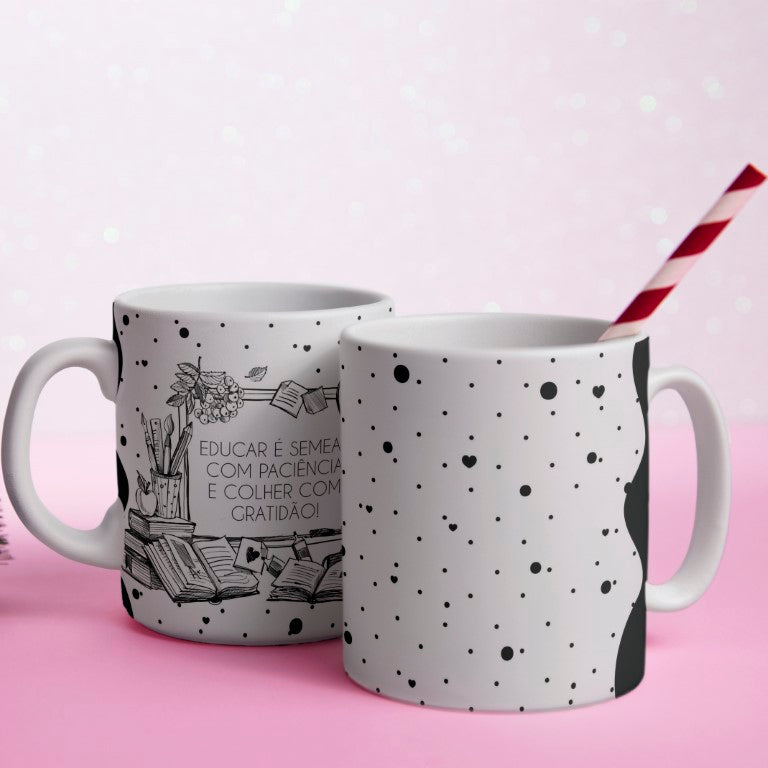 Portuguese Teacher Mug Sublimation Designs PNG | Black and White Line Art Professora Mug Wrap