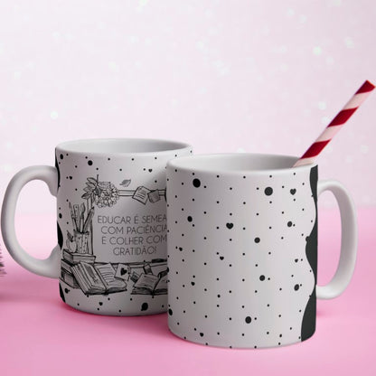 Portuguese Teacher Mug Sublimation Designs PNG | Black and White Line Art Professora Mug Wrap