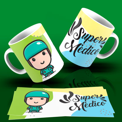 Cute Super Professions Mug Sublimation PNG Bundle | Chibi Superhero Career Coffee Cup Wrap