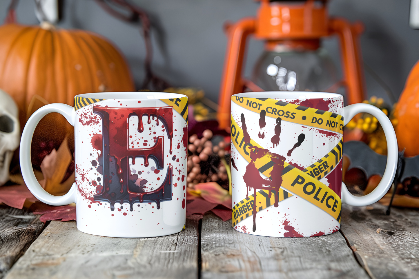 Bloody Alphabet Mug Wrap PNG Bundle | Halloween Crime Scene Monogram Mug Sublimation Designs A-Z