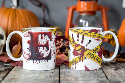 Bloody Alphabet Mug Wrap PNG Bundle | Halloween Crime Scene Monogram Mug Sublimation Designs A-Z