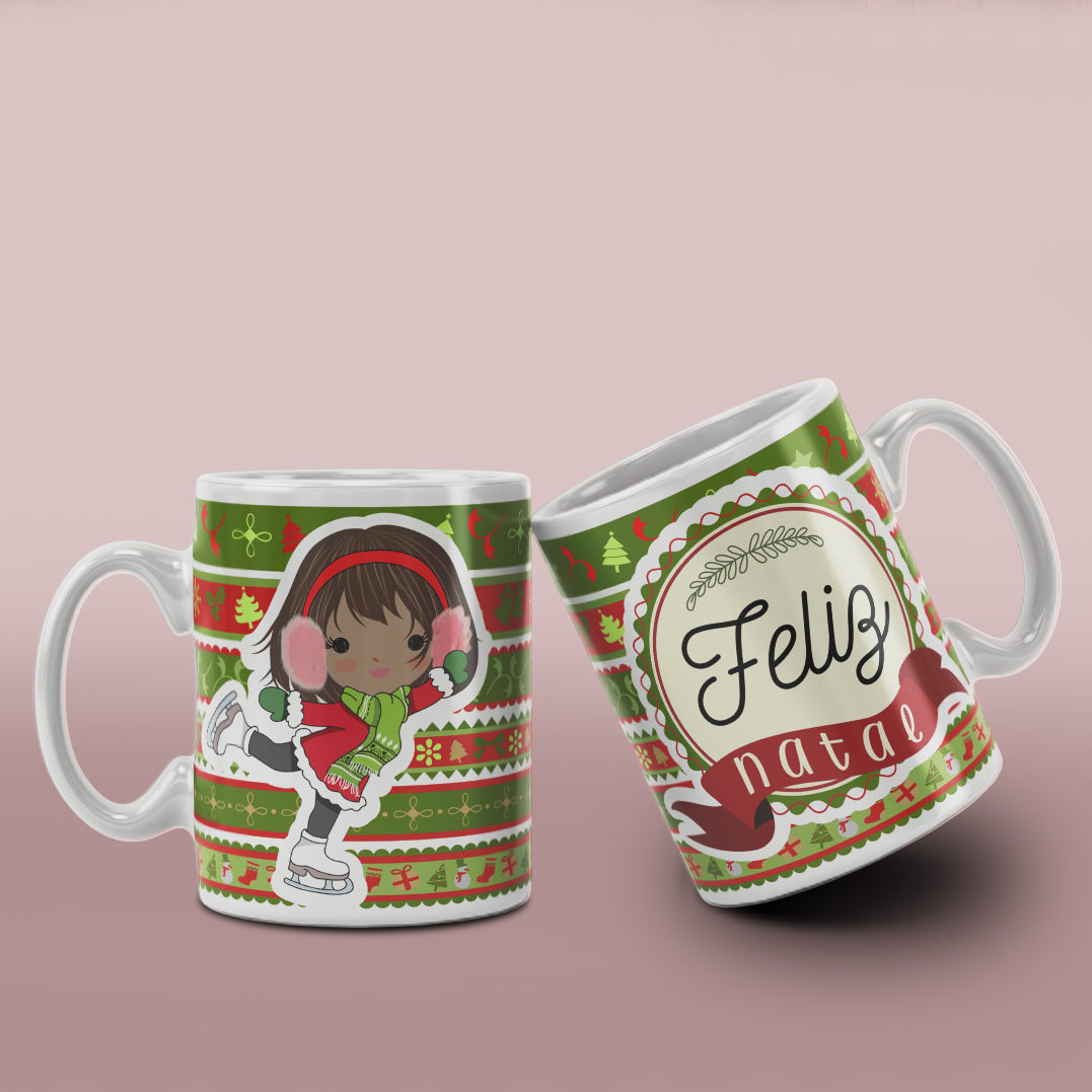Cute Christmas Girl Mug Sublimation Wrap PNG Bundle | Christmas Knit Pattern Mug Template
