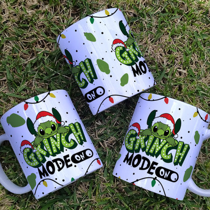 Christmas Stitch Mug Sublimation Design | Grinch Mode On Funny Mug Wrap PNG