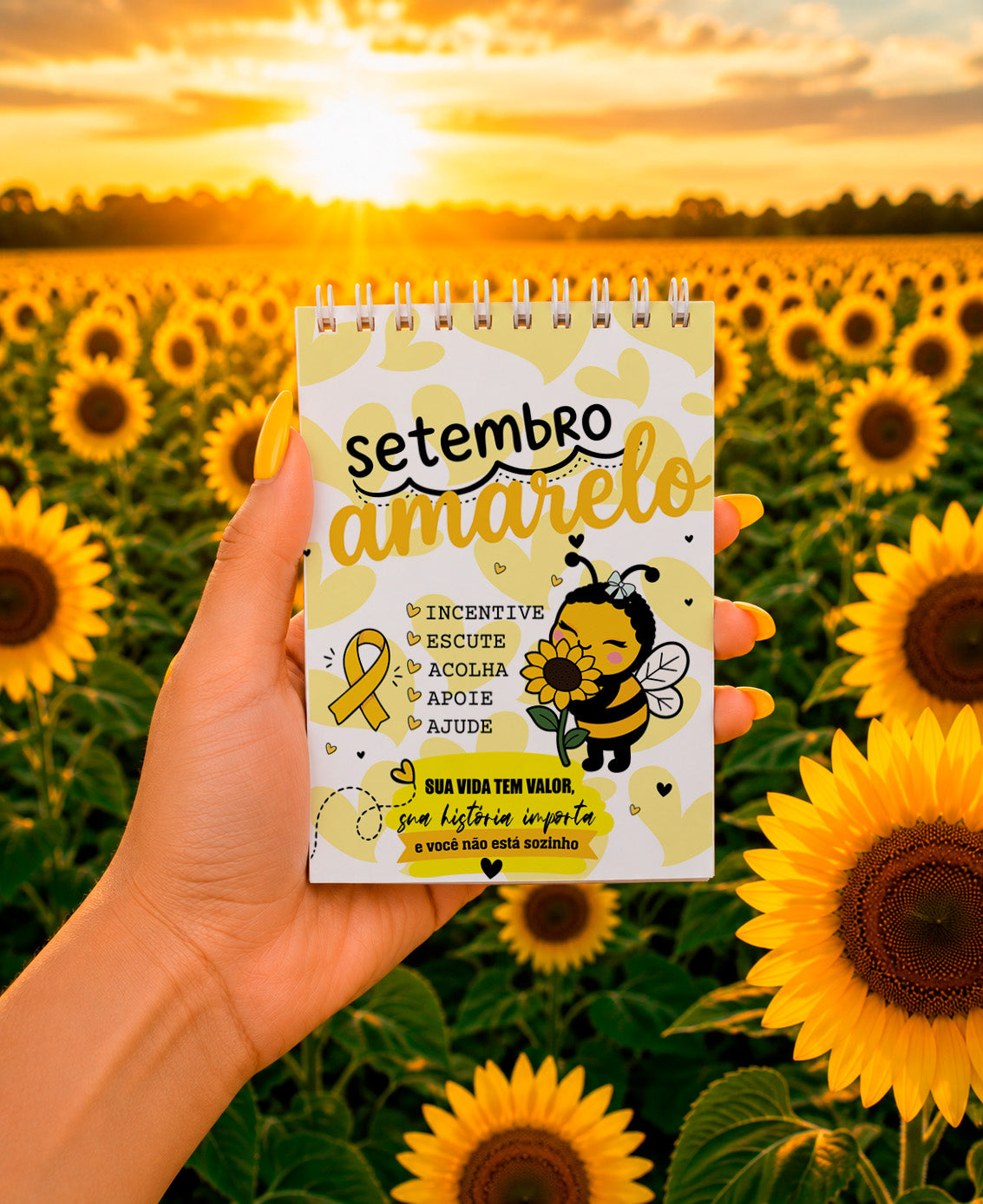 Yellow September Planner Cover Sublimation PNG Bundle, Cute Bee Sunflower Mental Health Journal Cover PNG