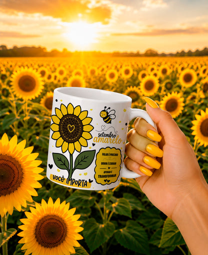 Yellow September Mental Health Awareness Mug Wrap Sublimation PNG Bundle | Cute Bee Sunflower Self Care Mug PNG