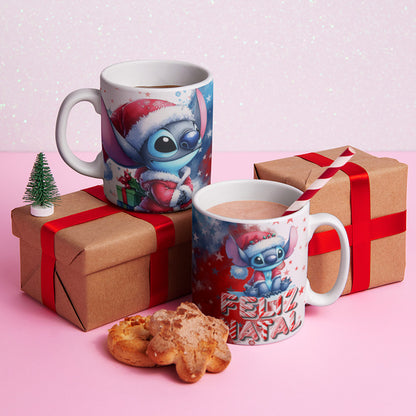 Christmas Alien Mug Sublimation Bundle | Cute Blue Character Holiday Mug Wrap PNG