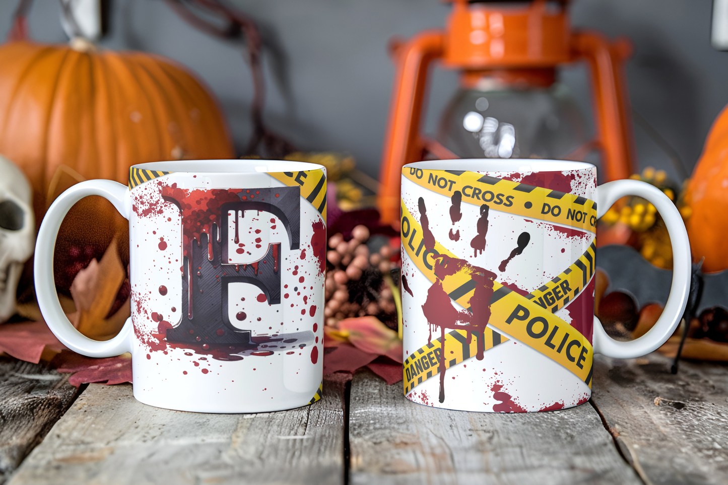 Bloody Alphabet Mug Wrap PNG Bundle | Halloween Crime Scene Monogram Mug Sublimation Designs A-Z