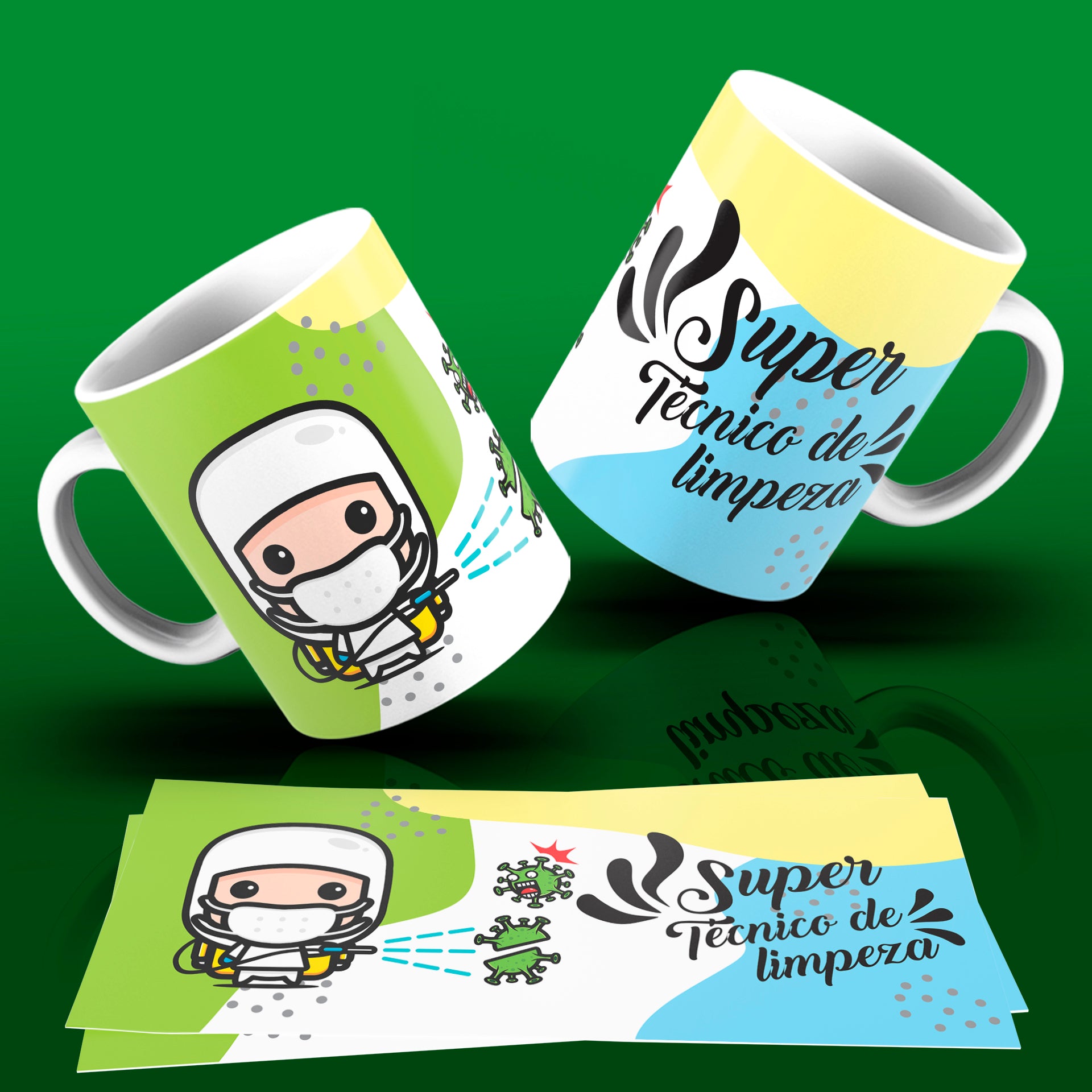Cute Super Professions Mug Sublimation PNG Bundle | Chibi Superhero Career Coffee Cup Wrap