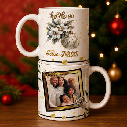Custom Christmas Photo Mug Sublimation PNG Bundle | Elegant Gold Xmas Picture Frame Mug Wrap