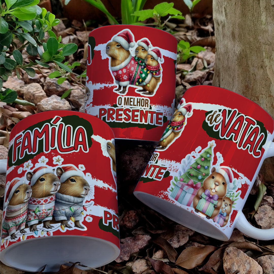 Christmas Capybara Mug Sublimation Design PNG | Funny Cute Capybara Xmas Coffee Cup Wrap