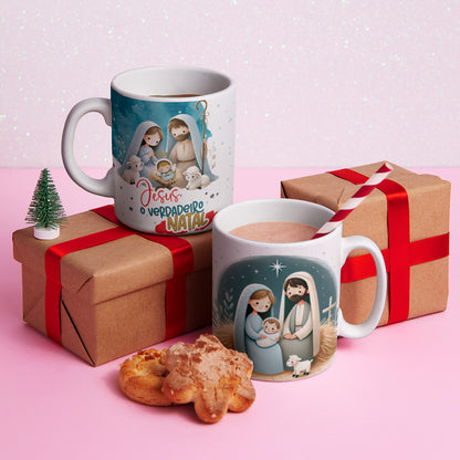 Christian Christmas Mug Sublimation Bundle | Nativity Scene Mug Wrap PNG | Jesus Is Born Holiday Coffee Cup Design