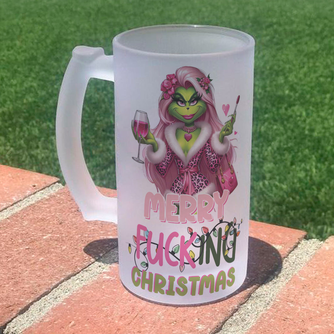 Funny Glam Green Witch Beer Mug Sublimation Designs PNG | Sarcastic Christmas Wine Beer Stein Wrap Bundle