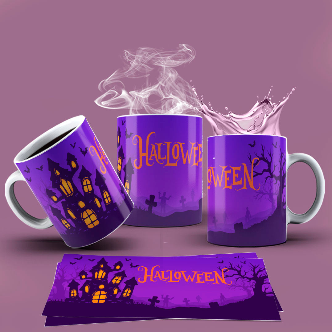 Cute Halloween Mug Sublimation PNG Bundle | Spooky Ghost & Witch Mug Wrap 11oz 15oz Template