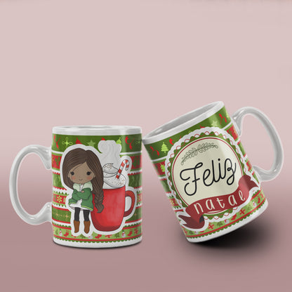 Cute Christmas Girl Mug Sublimation Wrap PNG Bundle | Christmas Knit Pattern Mug Template