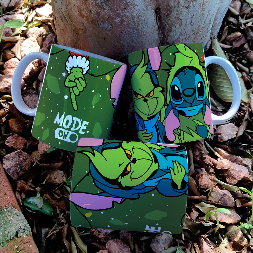 Christmas Stitch Mug Sublimation Design | Grinch Mode On Funny Mug Wrap PNG