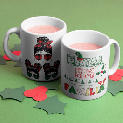 Portuguese Christmas Mug Sublimation Designs PNG Bundle | Natal em Familia Mug Wrap Template