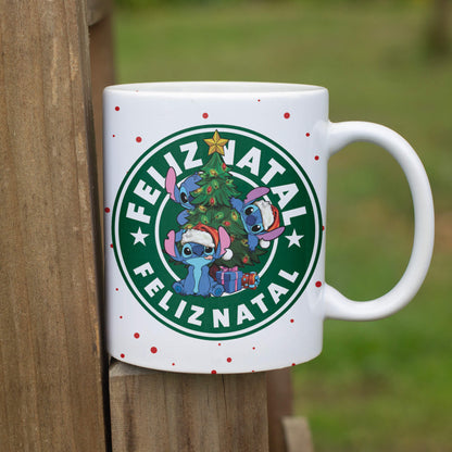 Christmas Coffee Logo Mug Sublimation Design | Cute Blue Alien Holiday Mug Wrap PNG
