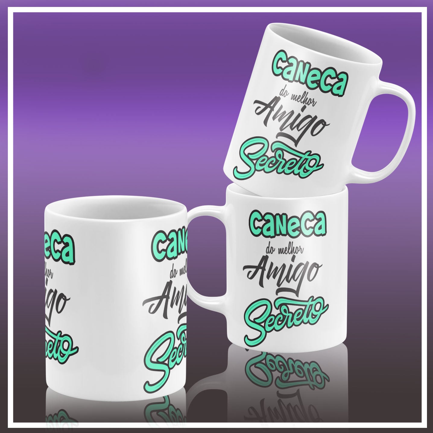 Secret Santa Portuguese Mug Sublimation PNG Bundle | Cute Amigo Secreto Coffee Cup Design Template