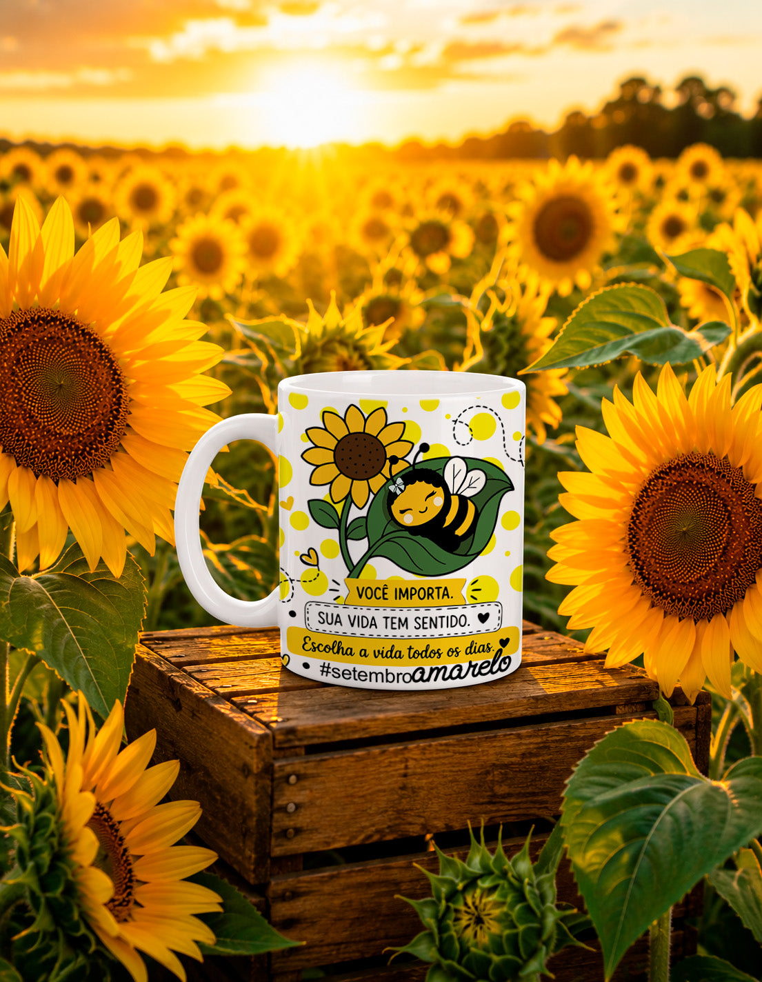 Yellow September Mental Health Awareness Mug Wrap Sublimation PNG Bundle | Cute Bee Sunflower Self Care Mug PNG