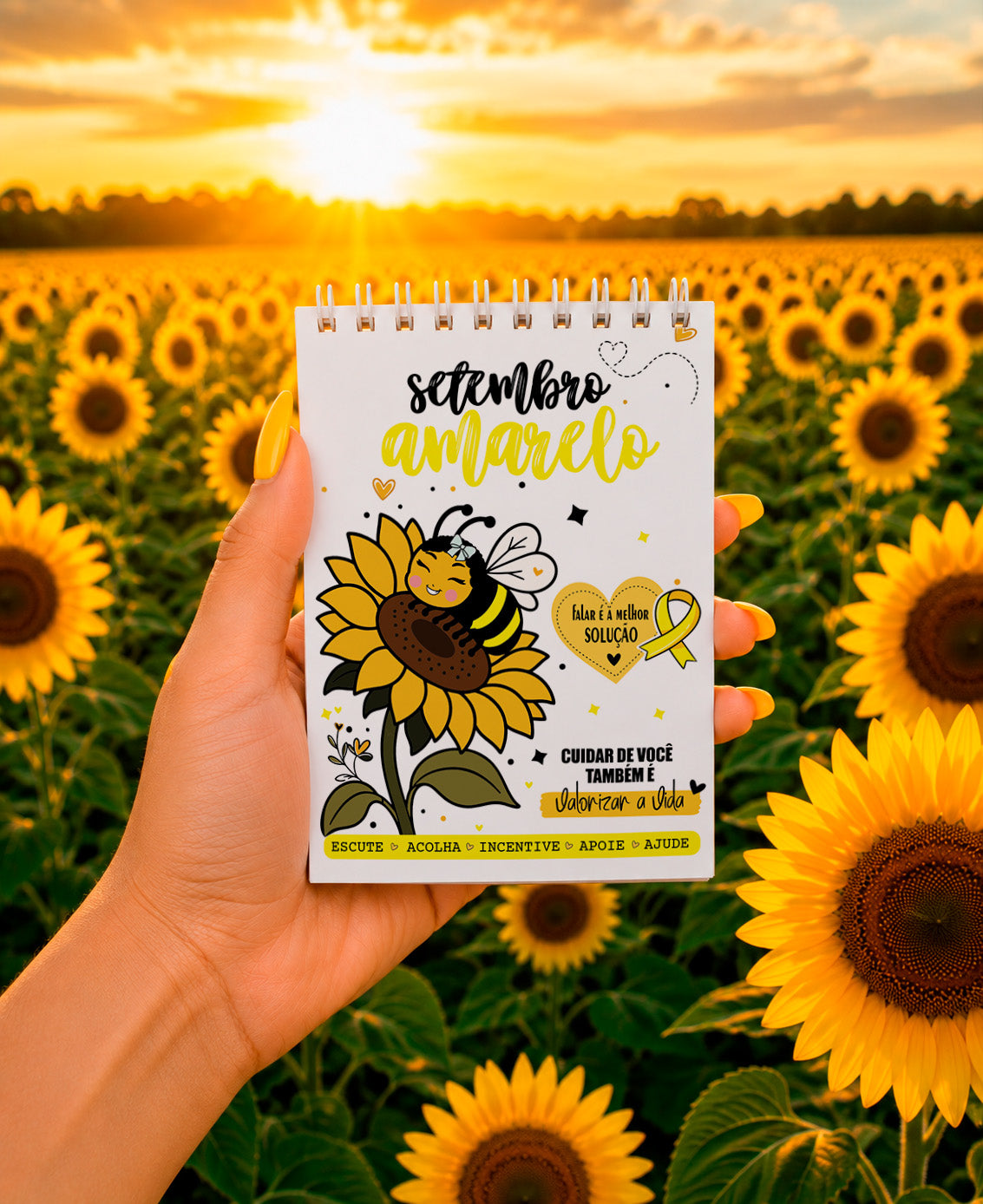 Yellow September Planner Cover Sublimation PNG Bundle, Cute Bee Sunflower Mental Health Journal Cover PNG