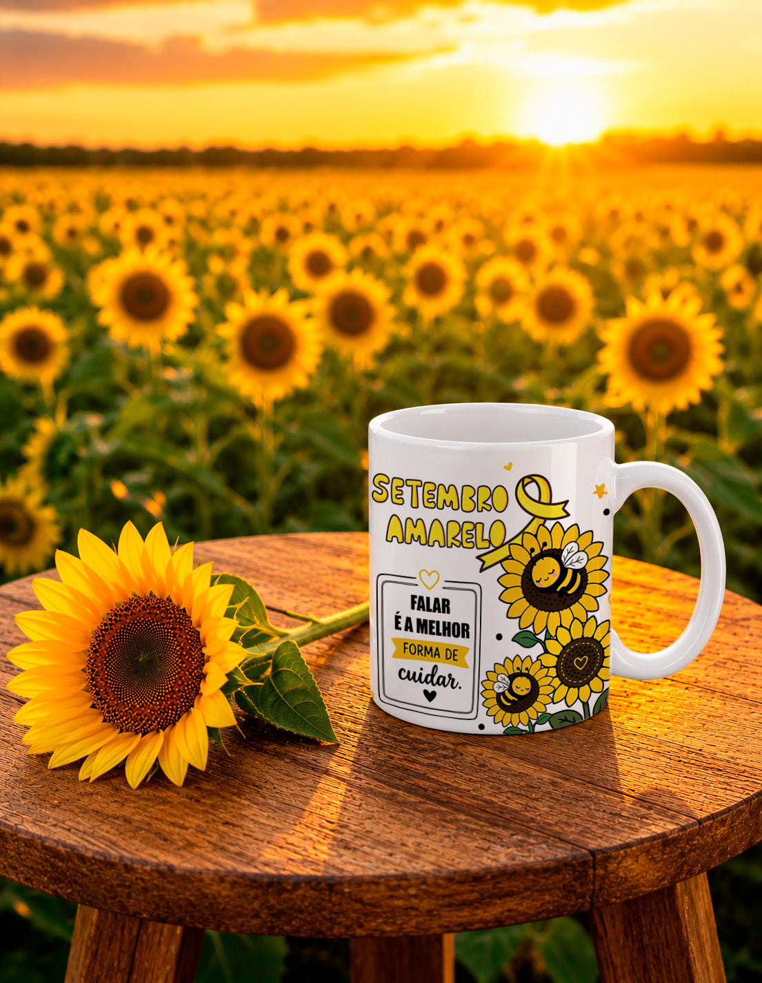 Yellow September Mental Health Awareness Mug Wrap Sublimation PNG Bundle | Cute Bee Sunflower Self Care Mug PNG