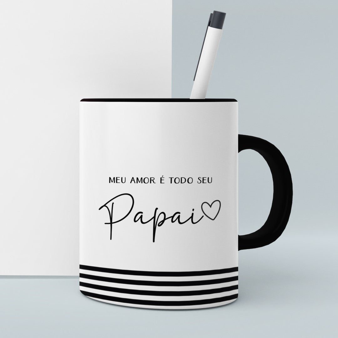 Father's Day Mug Sublimation PNG Bundle | Minimalist Black and White Portuguese Dad Quotes Coffee Cup Wrap