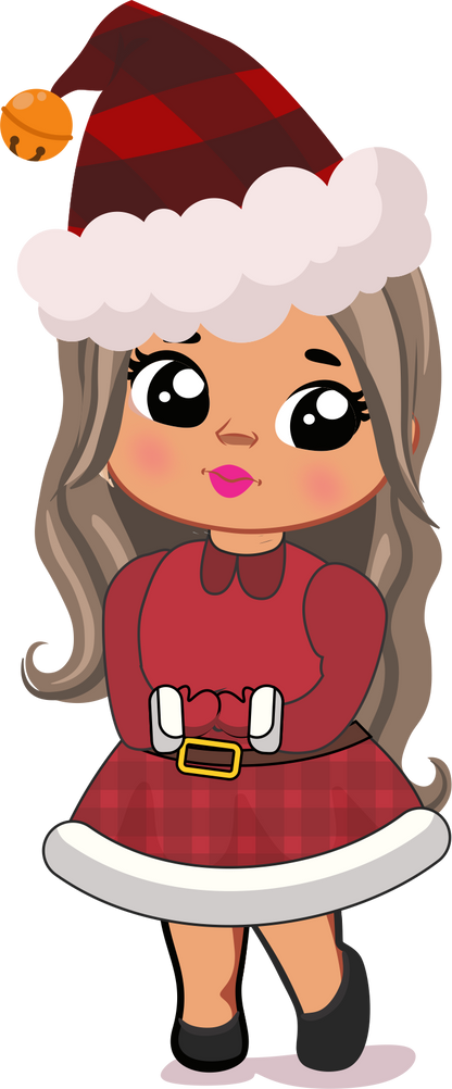 Cute Christmas Girl PNG Bundle | Chibi Santa Girl Clipart