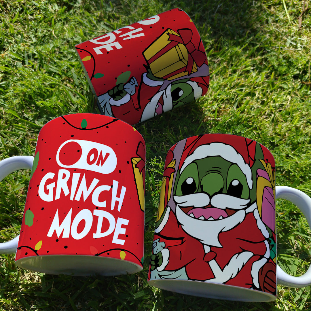 Christmas Stitch Mug Sublimation Design | Grinch Mode On Funny Mug Wrap PNG