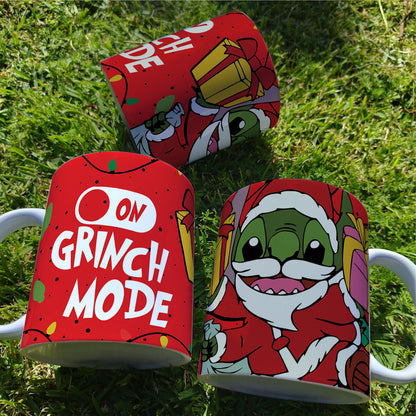 Christmas Stitch Mug Sublimation Design | Grinch Mode On Funny Mug Wrap PNG