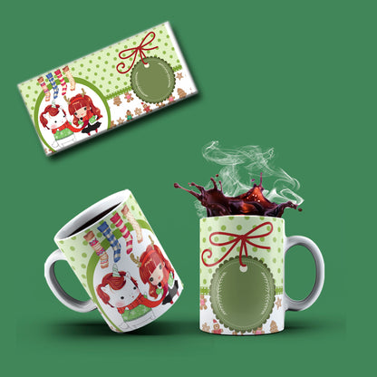 Cute Christmas Anime Girl Mug Sublimation PNG Bundle | Whimsical Holiday Polka Dot Mug Wrap Template