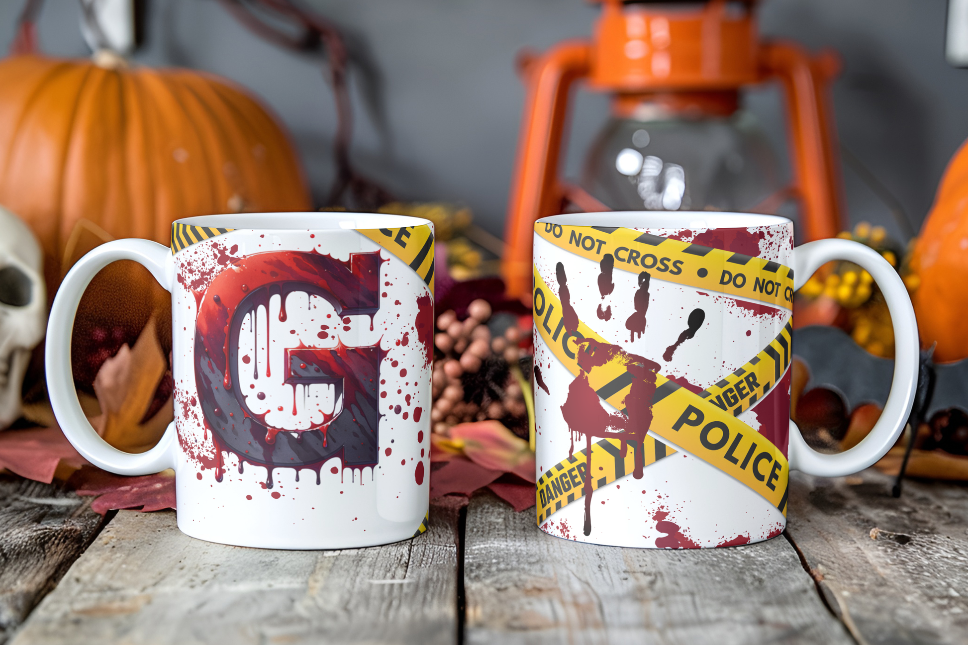 Bloody Alphabet Mug Wrap PNG Bundle | Halloween Crime Scene Monogram Mug Sublimation Designs A-Z