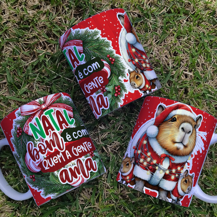 Christmas Capybara Mug Sublimation Design PNG | Funny Cute Capybara Xmas Coffee Cup Wrap