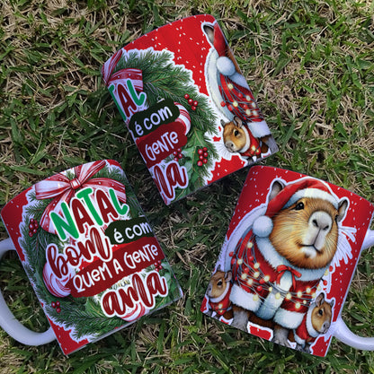 Christmas Capybara Mug Sublimation Design PNG | Funny Cute Capybara Xmas Coffee Cup Wrap