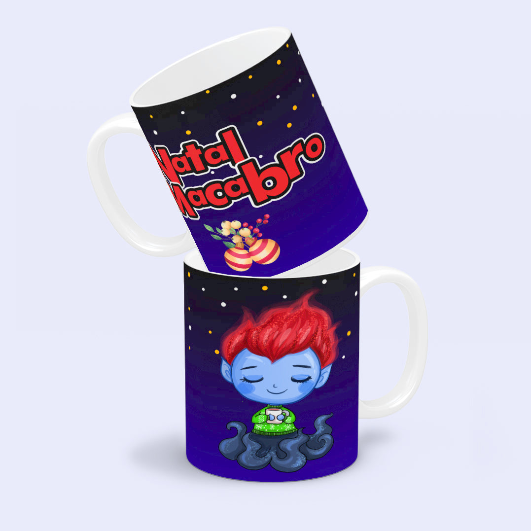 Cute Horror Christmas Mug Sublimation PNG Bundle | Chibi Horror Villains Natal Macabro Coffee Cup Design