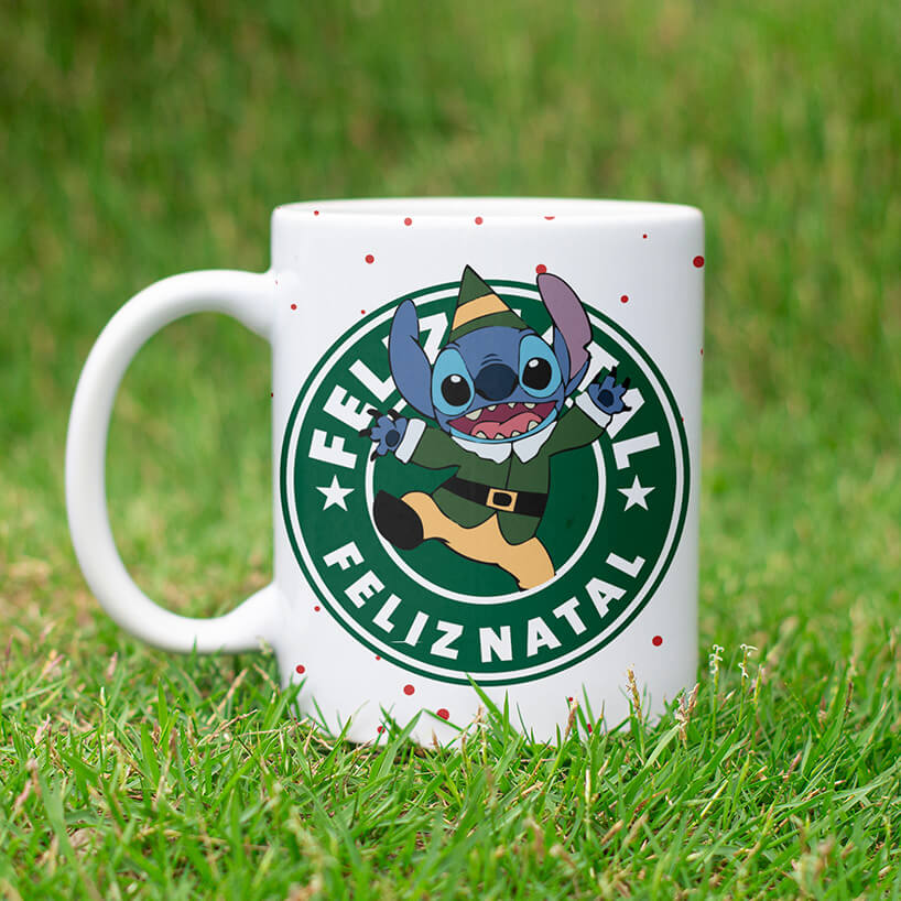 Christmas Coffee Logo Mug Sublimation Design | Cute Blue Alien Holiday Mug Wrap PNG