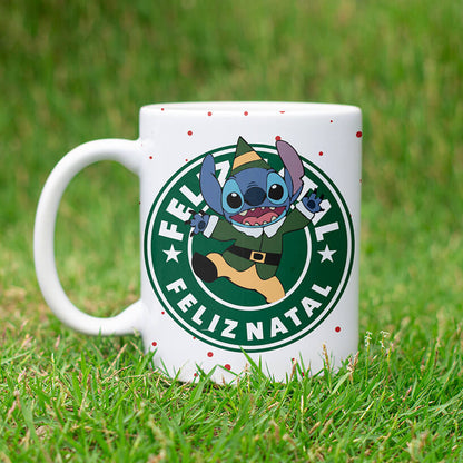 Christmas Coffee Logo Mug Sublimation Design | Cute Blue Alien Holiday Mug Wrap PNG