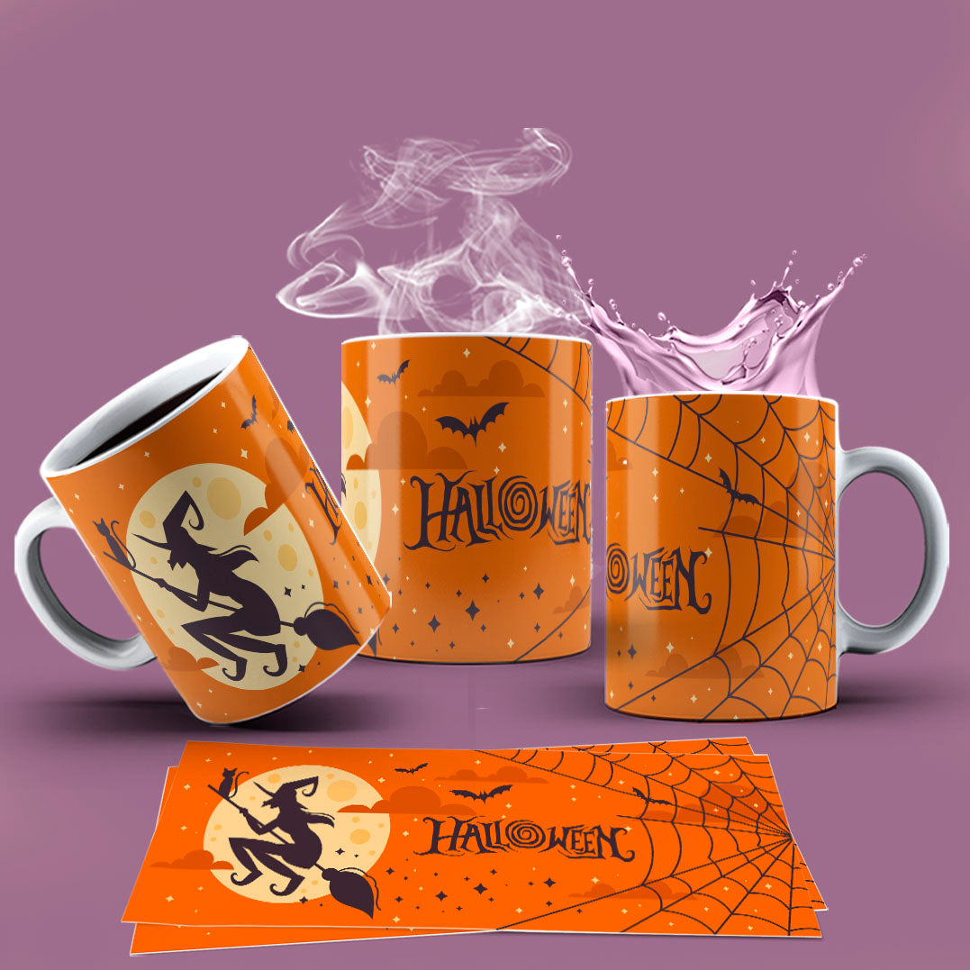 Cute Halloween Mug Sublimation PNG Bundle | Spooky Ghost & Witch Mug Wrap 11oz 15oz Template