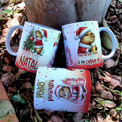 Christmas Capybara Mug Sublimation Design PNG | Funny Cute Capybara Xmas Coffee Cup Wrap