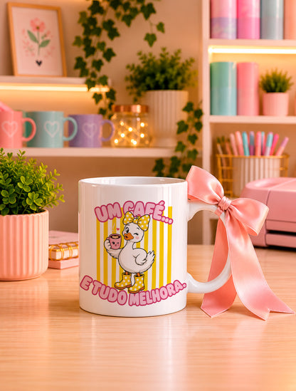 Cute Motivational Duck Mug Sublimation PNG Bundle | Inspirational Portuguese Quotes Coffee Cup Wrap