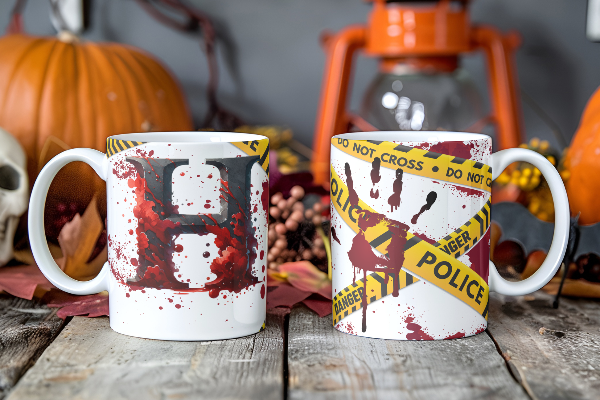 Bloody Alphabet Mug Wrap PNG Bundle | Halloween Crime Scene Monogram Mug Sublimation Designs A-Z