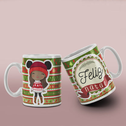 Cute Christmas Girl Mug Sublimation Wrap PNG Bundle | Christmas Knit Pattern Mug Template