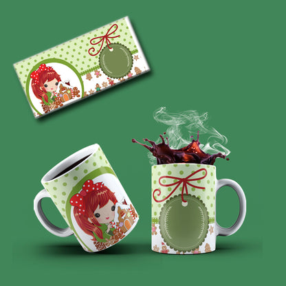 Cute Christmas Anime Girl Mug Sublimation PNG Bundle | Whimsical Holiday Polka Dot Mug Wrap Template