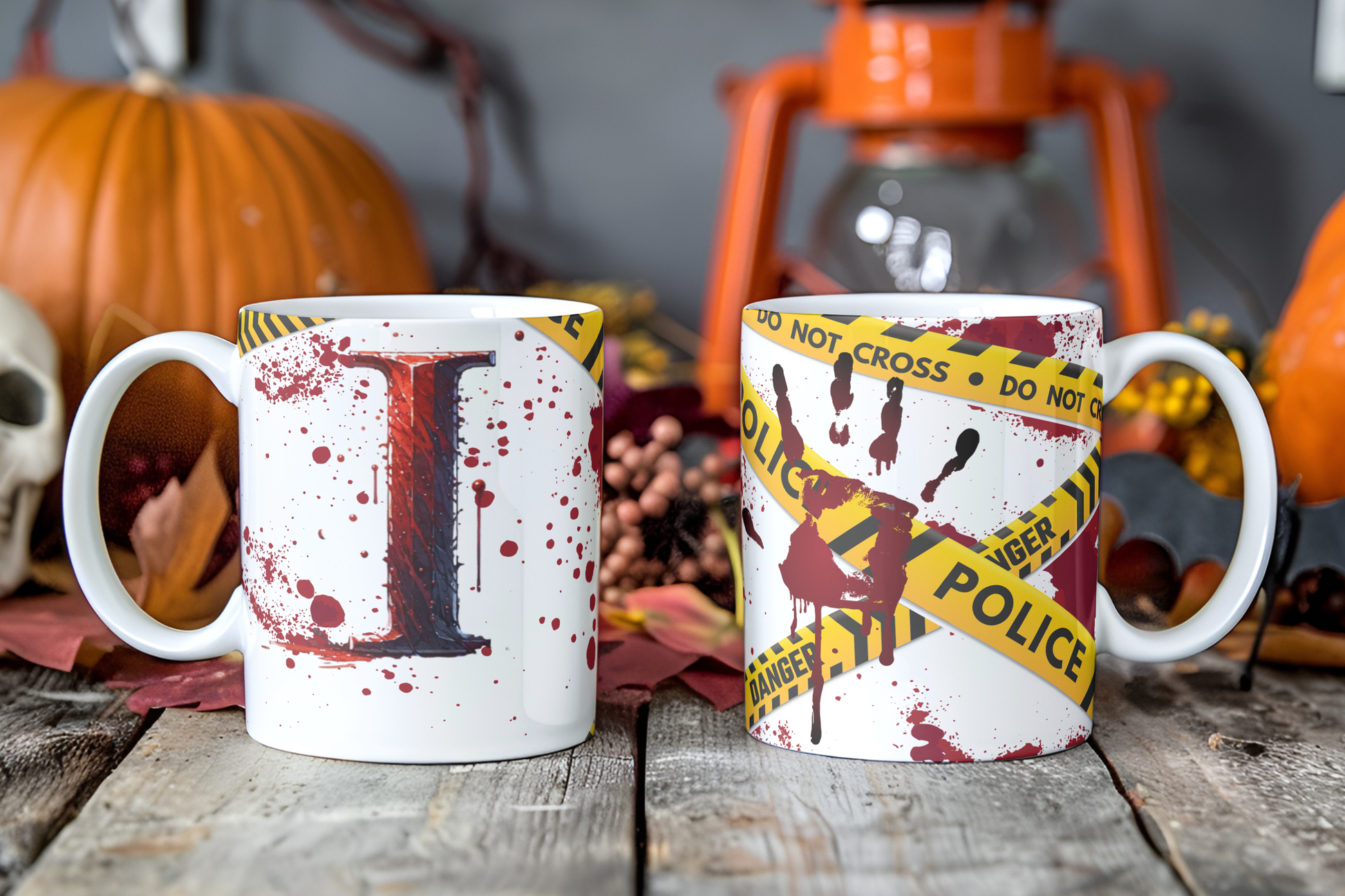 Bloody Alphabet Mug Wrap PNG Bundle | Halloween Crime Scene Monogram Mug Sublimation Designs A-Z