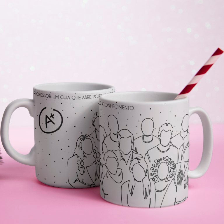 Portuguese Teacher Mug Sublimation Designs PNG | Black and White Line Art Professora Mug Wrap
