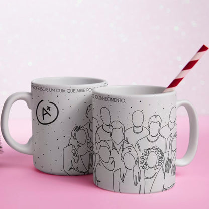 Portuguese Teacher Mug Sublimation Designs PNG | Black and White Line Art Professora Mug Wrap